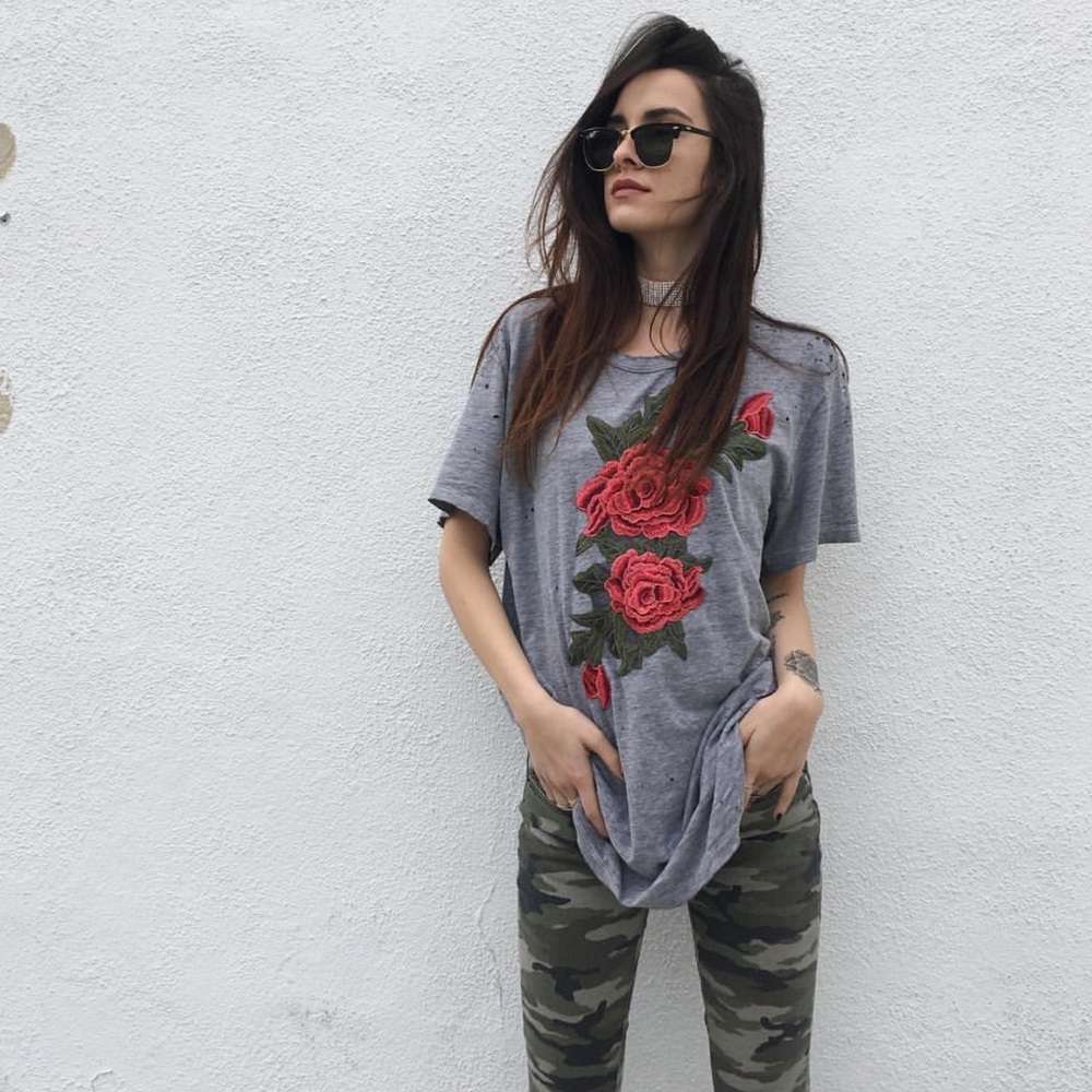 LF Emma & Sam Grey Rose Embroidered Top